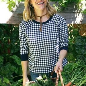 Draper James Gingham Sweatshirt in Nassau Navy‎ 1X